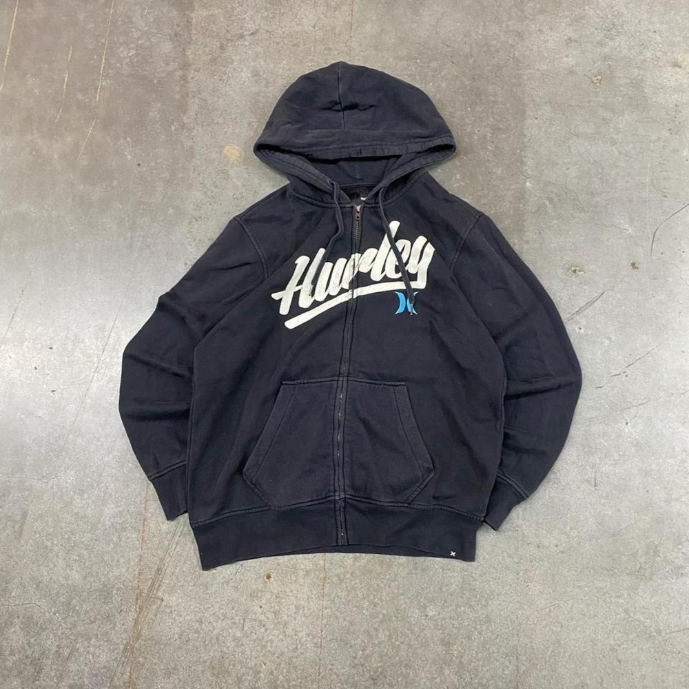 Hurley Black Zip Up Hoodie Mens Medium Skate Surf Y2K‎